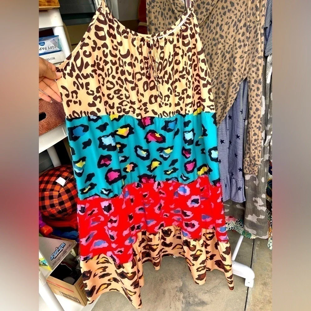 SHEIN Curve cheetah tiered dress Size 1xl
